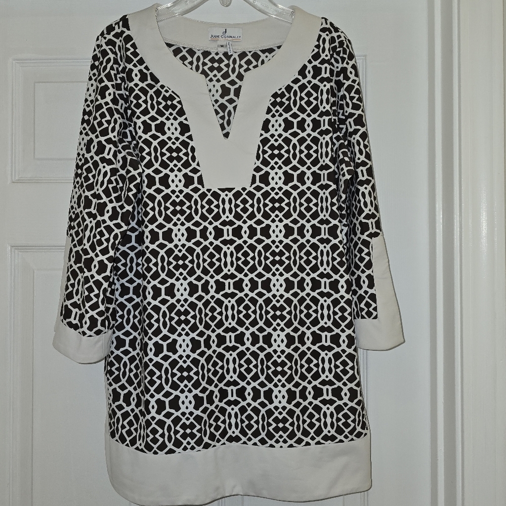 Jude Connally Brown and White Geometric Tunic